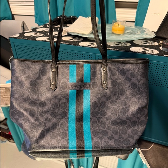 Coach Handbags - Project Coach Black and Blue Patterned Tote *project bag*